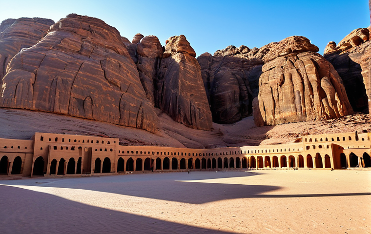 **

"A panoramic view of Al-Ula, Saudi Arabia in winter. Ancient tombs carved into stunning rock formations under a clear blue sky. Tourists in modest clothing explore the area. Warm lighting. Perfect anatomy, correct proportions, natural pose, well-formed hands, proper finger count, natural body proportions, professional photography, high quality, safe for work, appropriate content, fully clothed, modest, family-friendly."

**