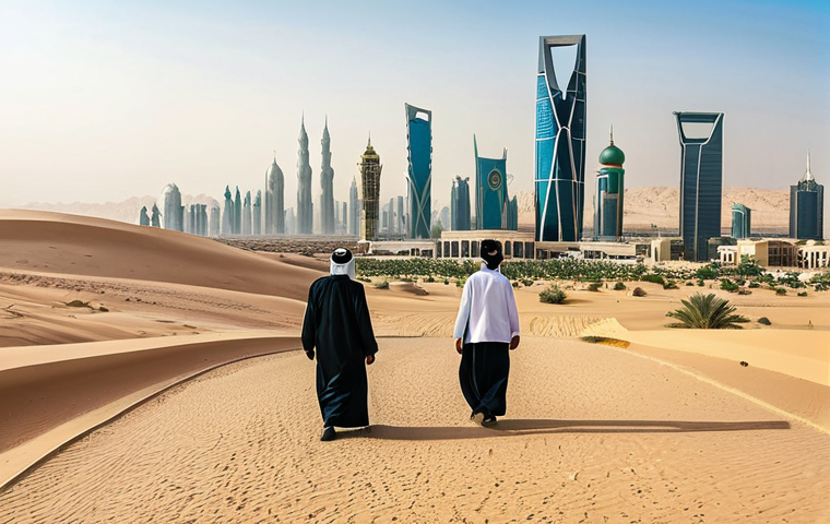 **

"A panoramic view of the Saudi Arabian desert landscape, transitioning to a modern cityscape with towering skyscrapers in the background, highlighting the contrast between the past and future, fully clothed figures in traditional and modern attire, appropriate content, safe for work, professional illustration, perfect anatomy, natural proportions, clear details, family-friendly."

**