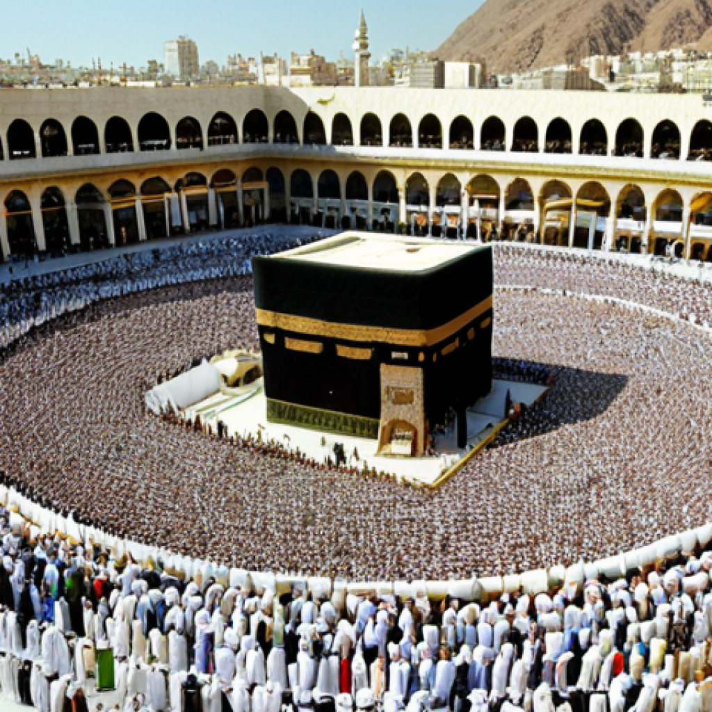 하즈와 우므라 순례의 차이점 - The Crowd at the Kaaba**

"A vast crowd of diverse pilgrims circumambulating the Kaaba in Mecca duri...