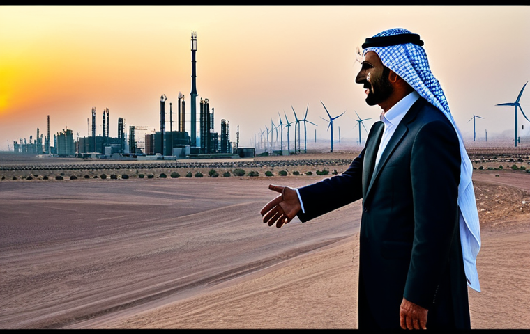 사우디아라비아 내 미국과의 관계 - Oil and Economic Shifts**

"A modern cityscape at sunset, bisected. One side shows a traditional des...