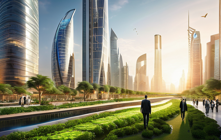 사우디아라비아와 UAE의 차이점 - Visionary Urban Oasis: A Glimpse into Future Economies**
Prompt: A futuristic, sprawling cityscape a...