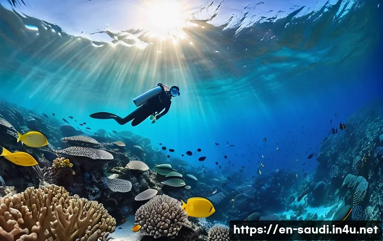 사우디아라비아 해양 관광과 크루즈 - A vibrant underwater scene in the Red Sea near Jeddah, featuring colorful coral reefs teeming with d...