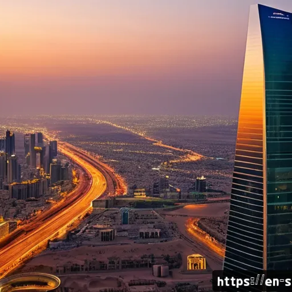 리야드 관광명소  킹덤 센터 타워 알마스막 요새 - A breathtaking panoramic view from the Sky Bridge atop the Kingdom Centre Tower in Riyadh at sunset,...