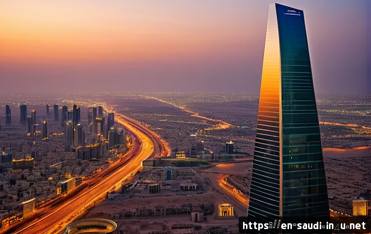 리야드 관광명소  킹덤 센터 타워 알마스막 요새 - A breathtaking panoramic view from the Sky Bridge atop the Kingdom Centre Tower in Riyadh at sunset,...